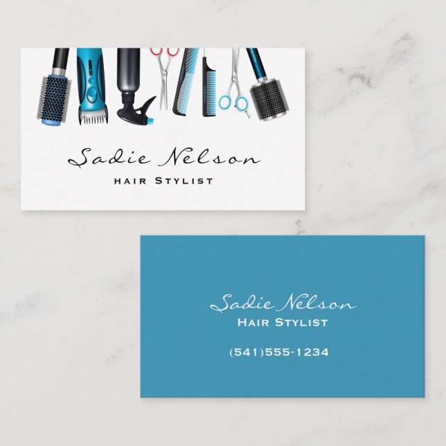 Tarjeta De Visita Hair Stylist Salon Tools Beauty Business Card (Anverso / Reverso)
