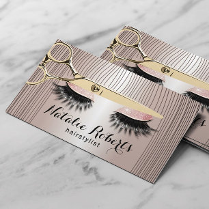 Tarjeta De Visita Hair Stylist Scissor & Chica Salon Moderno Rosa Go
