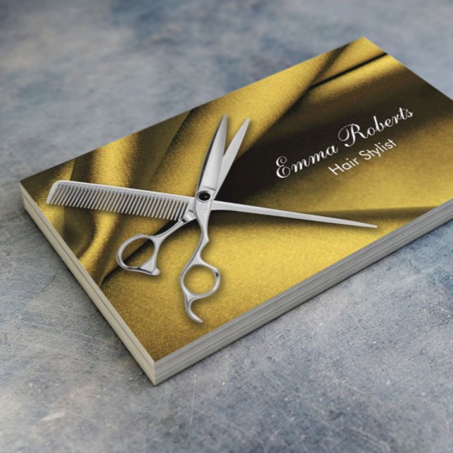 Tarjeta De Visita Hair Stylist Scissor & Comb Elegant Gold (Subido por el creador)