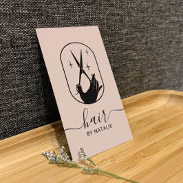 Tarjeta De Visita Hair Stylist Scissor & Hand Logo Rubor Salón Rosa