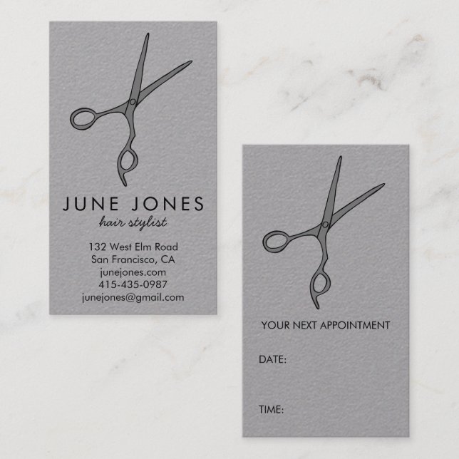 Tarjeta De Visita Hair Stylist Scissors Salon APPOINTMENT REMINDER (Anverso / Reverso)