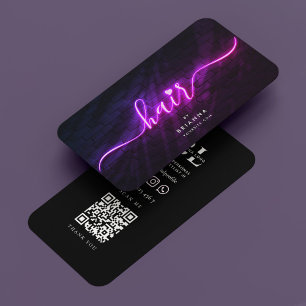 Tarjeta De Visita Hair Stylist Script Hairstylist Neon Purple