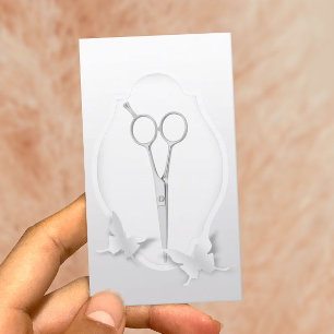 Tarjeta De Visita Hair Stylist Silver Scisor & Butfly Paper Art