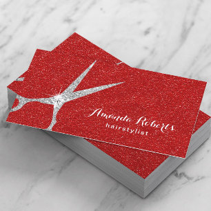 Tarjeta De Visita Hair Stylist Silver Scisor Moderno Salón Rojo