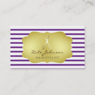 Tarjeta De Visita Hair Stylist Striped Gold Faux Saloon Profesional