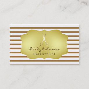 Tarjeta De Visita Hair Stylist Striped Gold Faux Saloon Profesional