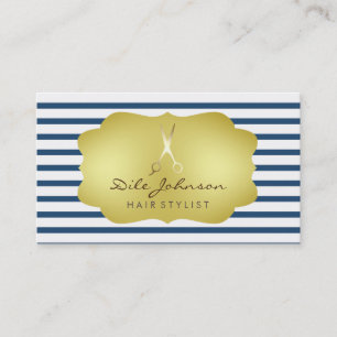 Tarjeta De Visita Hair Stylist Striped Gold Faux Saloon Profesional