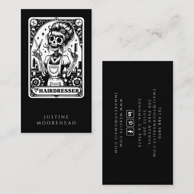 Tarjeta De Visita Hair Stylist Tarot Black Business Card (Anverso / Reverso)