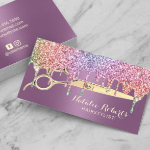 Tarjeta De Visita Hair Stylist Unicorn Drill Salón De Belleza Purple