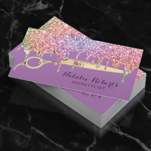 Tarjeta De Visita Hair Stylist Unicorn Drill Salón De Belleza Purple
