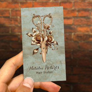 Tarjeta De Visita Hair Stylist Verde azulado Gold Scior Flower Salon