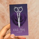 Tarjeta De Visita Hair Stylist Vintage Scissor & Flower Purple Salon<br><div class="desc">Tarjetas De Negocio Purple De La Sala De Belleza De Flores Y De Las Ciencias Vintage Elegantes.</div>