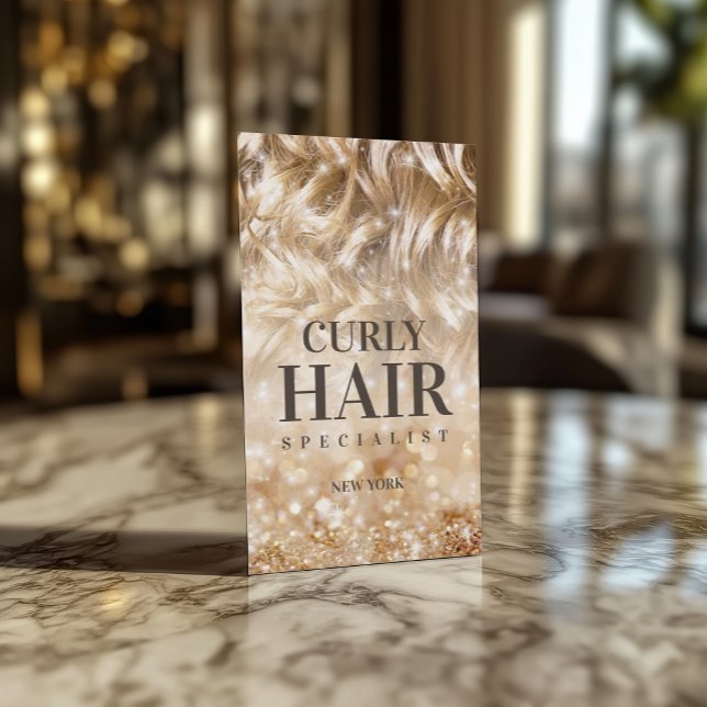 Tarjeta De Visita Haircut Stylist Curly Blond Hair Sparkly Card (Perfect for business)