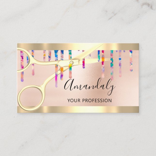 Tarjeta De Visita Hairdresser Coiffeur Gold Scissors Holograma (Anverso)