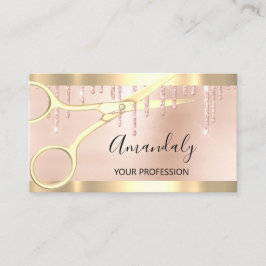 Tarjeta De Visita Hairdresser Coiffeur Gold Scissors Rosa Gold