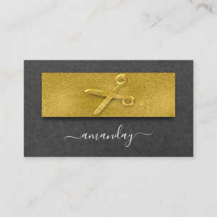 Tarjeta De Visita Hairdresser Estilista Scissors Minimal Gold Kraft
