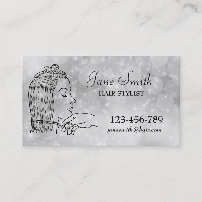 Tarjeta De Visita Hairdresser Hair estilizado plateado (Anverso)