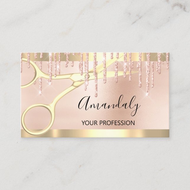 Tarjeta De Visita Hairdresser Hair Stylist Coiffeur Gold Scisors (Anverso)