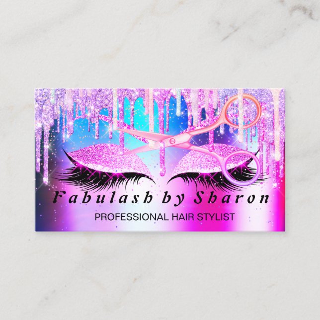 Tarjeta De Visita Hairdresser Makeup Eyelash Tiras VIP Rosadas Tijer (Anverso)