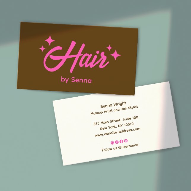 Tarjeta De Visita Hairdresser Pink Retro Stars Brown (Subido por el creador)