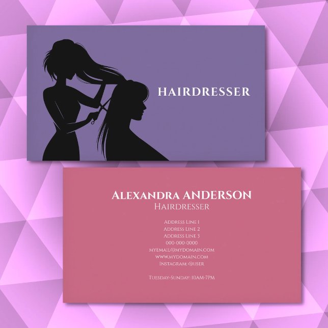 Tarjeta De Visita Hairdresser - Purple & Pink (Hairdresser - Purple & Pink Business Card)