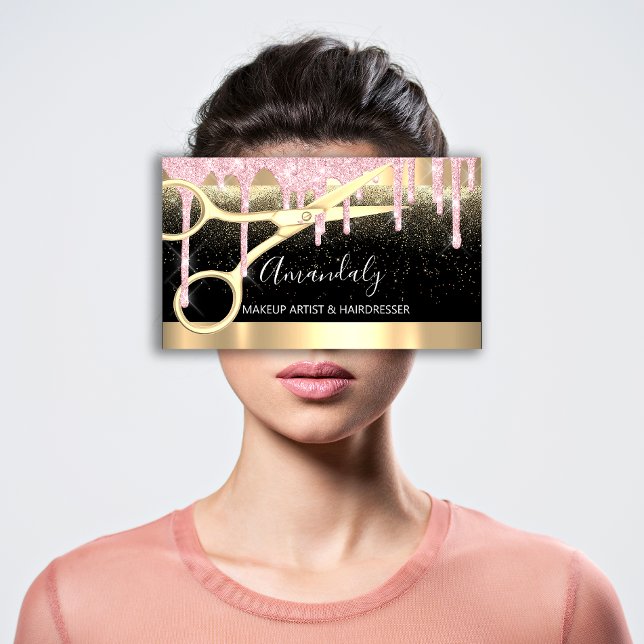 Tarjeta De Visita Hairdresser Scissors Coiffeur Confetti Oro Rosa (Hairdresser Scissors Coiffeur Confetti Pink Gold Business Card)