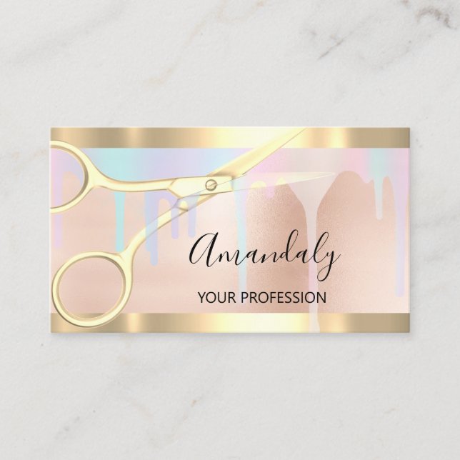 Tarjeta De Visita Hairdresser Stylist Coiffeur Gold Scissors Uniocrr (Anverso)