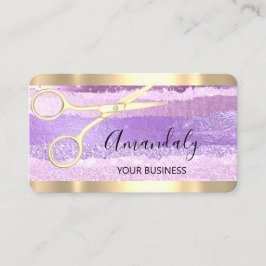 Tarjeta De Visita Hairdresser Stylist Coiffeur Scissors Gold Purple