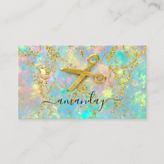 Tarjeta De Visita Hairdresser Stylist Gold Scissors Holograph Glitte (Anverso)
