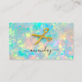Tarjeta De Visita Hairdresser Stylist Gold Scissors Holograph Opal
