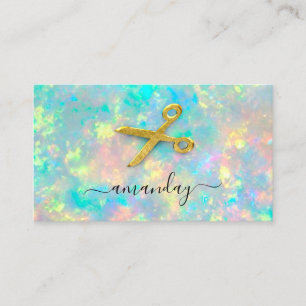 Tarjeta De Visita Hairdresser Stylist Gold Scissors Holograph Opal