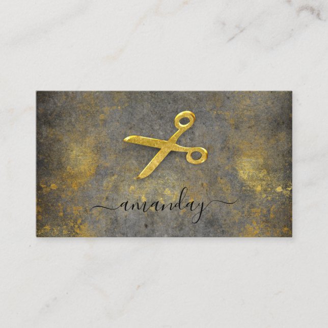 Tarjeta De Visita Hairdresser Stylist Golden Grungy Gray Loft (Anverso)
