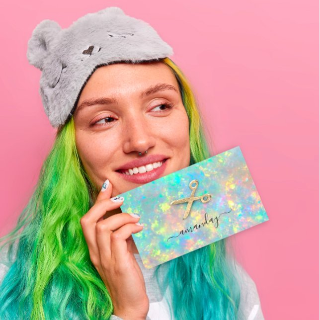 Tarjeta De Visita Hairdresser Stylist Golden Scissors Holograph (Hairdresser Stylist Golden Scissors Holograph Business Card)