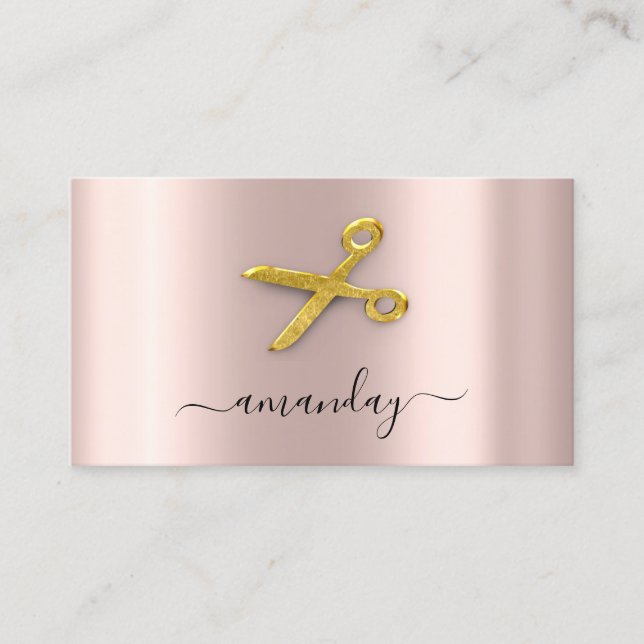 Tarjeta De Visita Hairdresser Stylist Golden Scissors Polvo Rosa