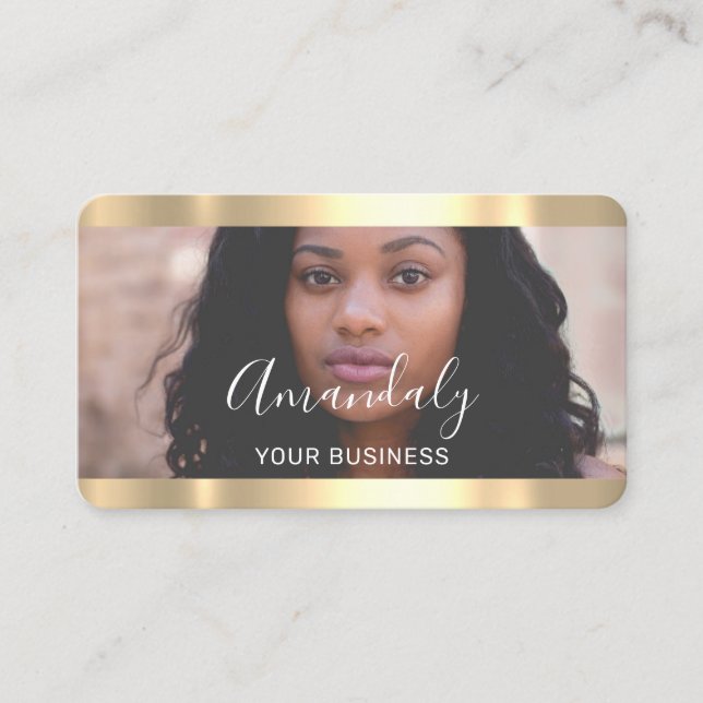 Tarjeta De Visita Hairdresser Stylist Photo Gold Frame Qr CodeLogoti (Anverso)