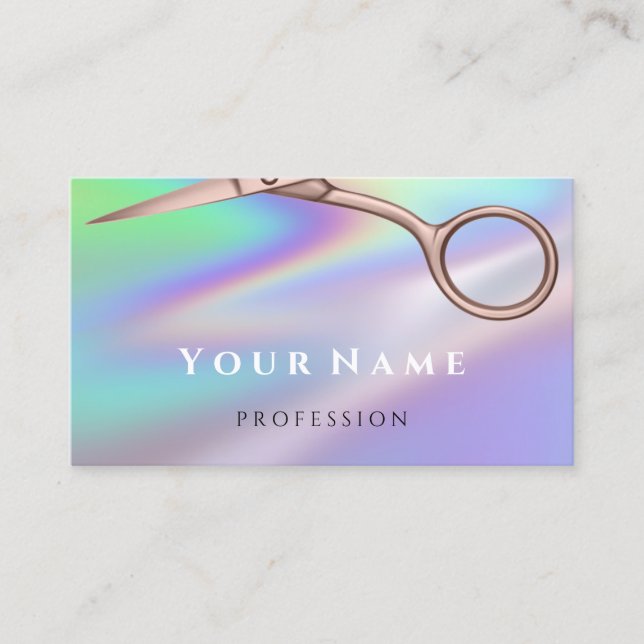 Tarjeta De Visita Hairdresser Stylist Scissors Rosa Holograph (Anverso)