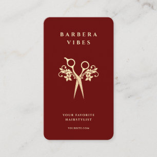 Tarjeta De Visita Hairstylist Barbershop Gold Scissors Floral