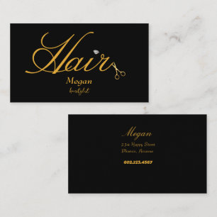 Tarjeta De Visita Hairstylist Black & Gold Scissors Elegant