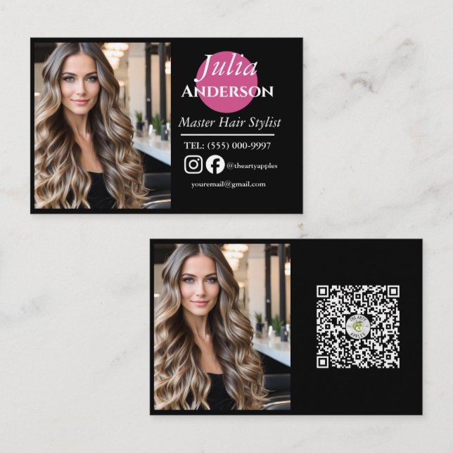 Tarjeta De Visita Hairstylist Business Card:foto pequeña empresa (Anverso / Reverso)