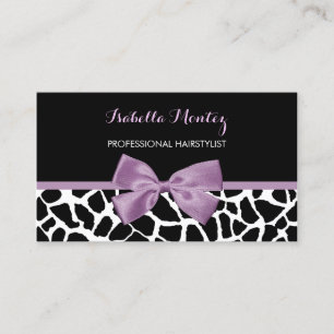 Tarjeta De Visita Hairstylist Cute Giraffe Print Lavender Purple Bow