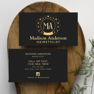Tarjeta De Visita Hairstylist de Black and Gold Witchen