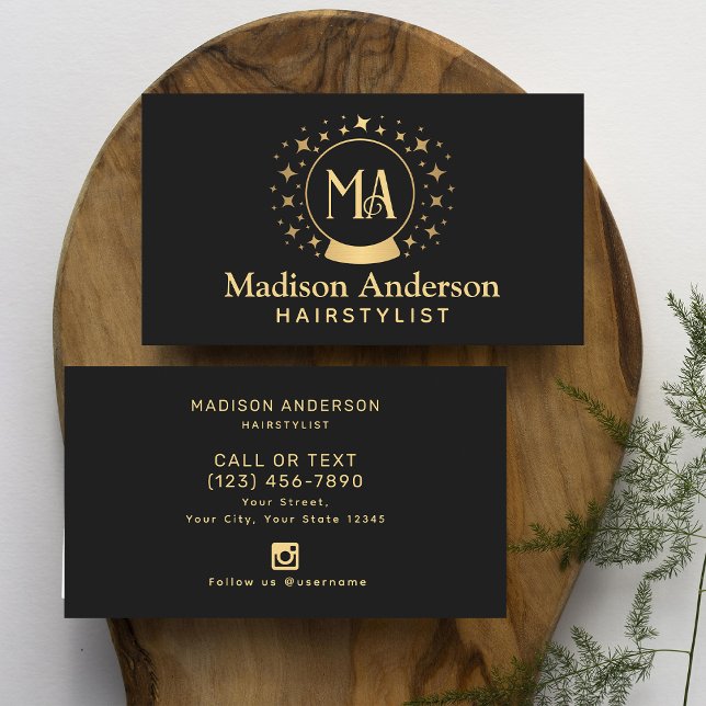 Tarjeta De Visita Hairstylist de Black and Gold Witchen (Subido por el creador)