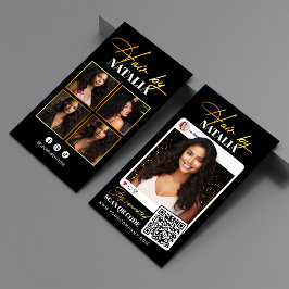 Tarjeta De Visita Hairstylist de fotos de trendy Black Gold Sparkle