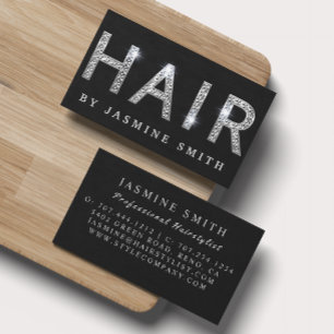 Tarjeta De Visita Hairstylist elegante elegante de la plata del