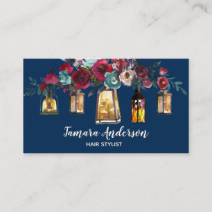 Tarjeta De Visita Hairstylist floral moderno profesional Borgoña