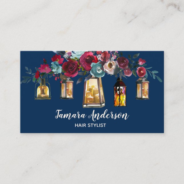 Tarjeta De Visita Hairstylist floral moderno profesional Borgoña (Anverso)