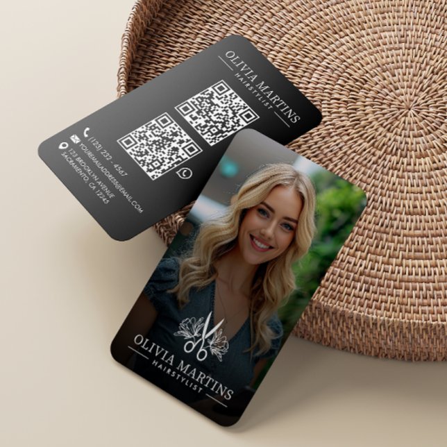 Tarjeta De Visita Hairstylist Fotos modernas Código QR (Subido por el creador)