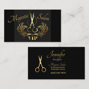 Tarjeta De Visita Hairstylist Gold Scissors, Swirls VIP