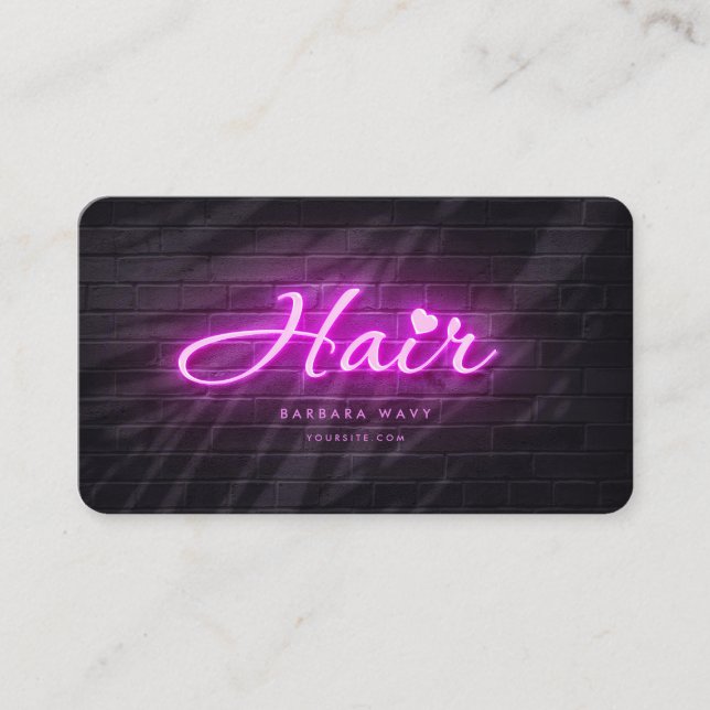 Tarjeta De Visita Hairstylist Hair Beauty Salon Neon Lavender (Anverso)