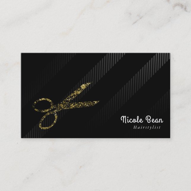 Tarjeta De Visita Hairstylist Hair Dresser Gold & Black Moda Glam (Anverso)